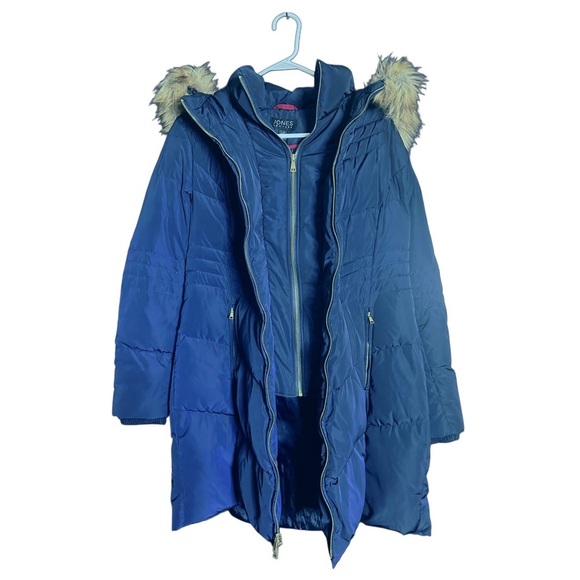 Jones New York Blue Puffer Jacket with Faux Fur Hood - Picture 4 of 7